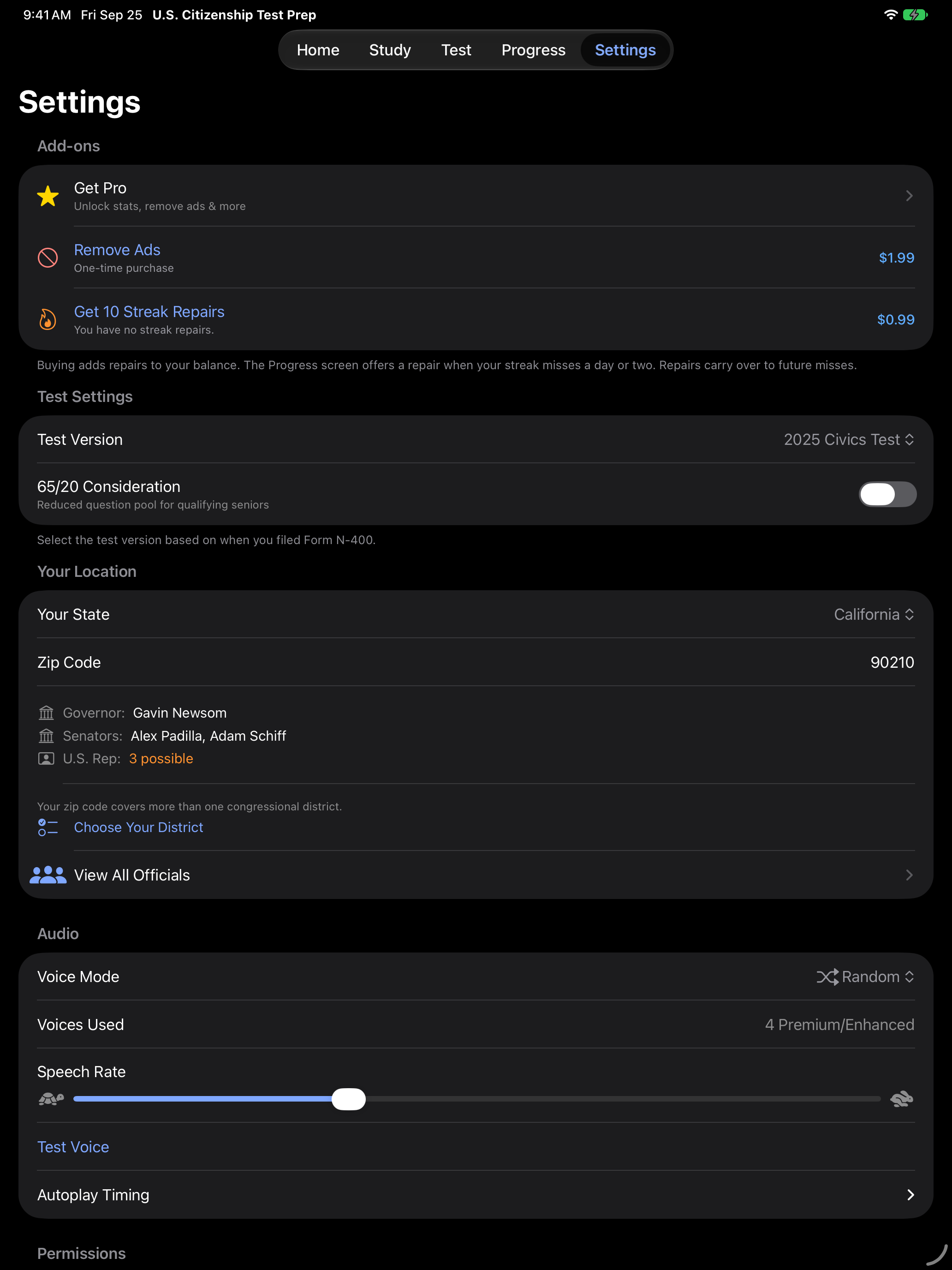 The Add-ons section before any purchase, with the Streak Repairs row, on iPad