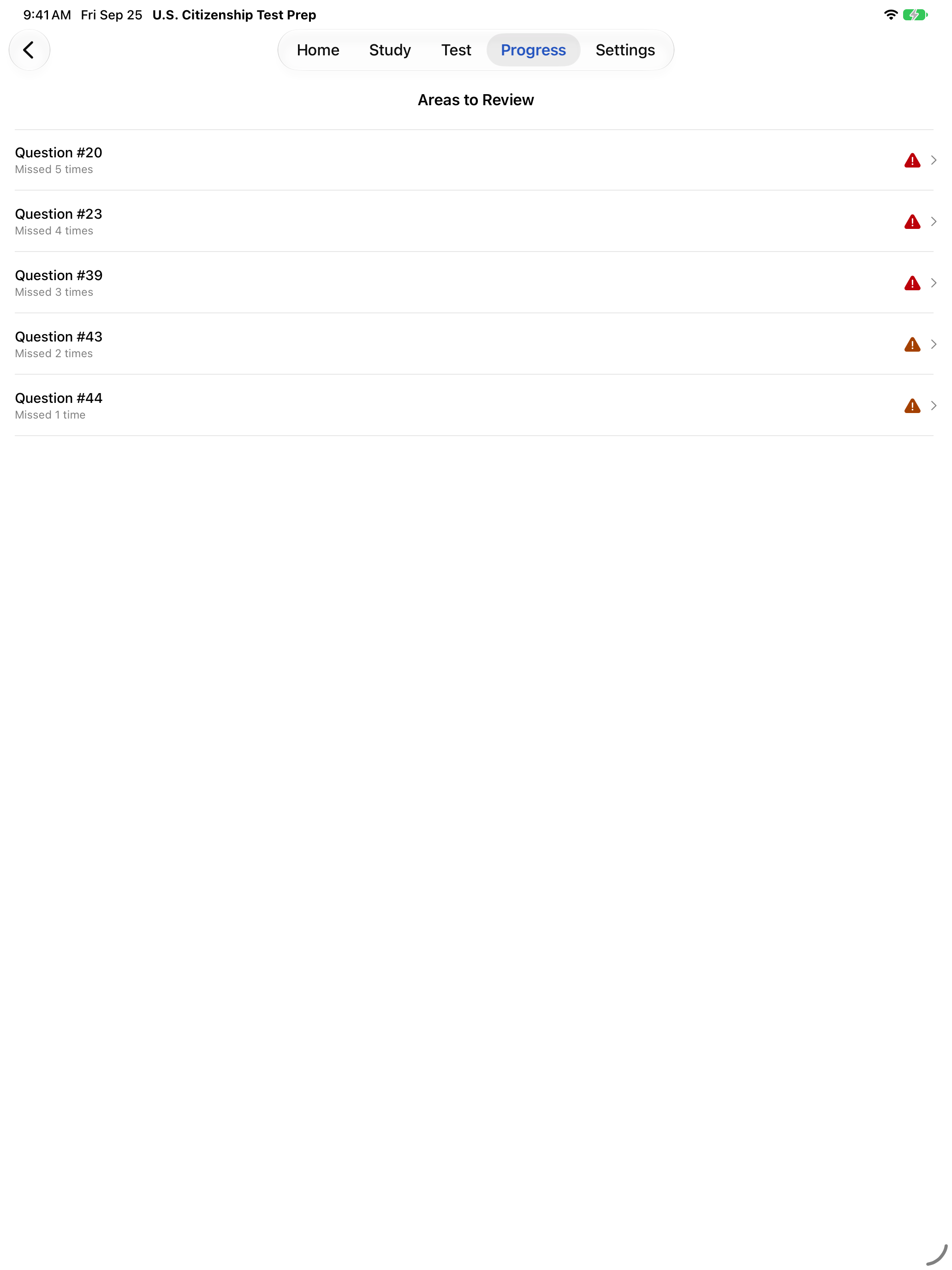 Areas to Review, available with Pro, on iPad