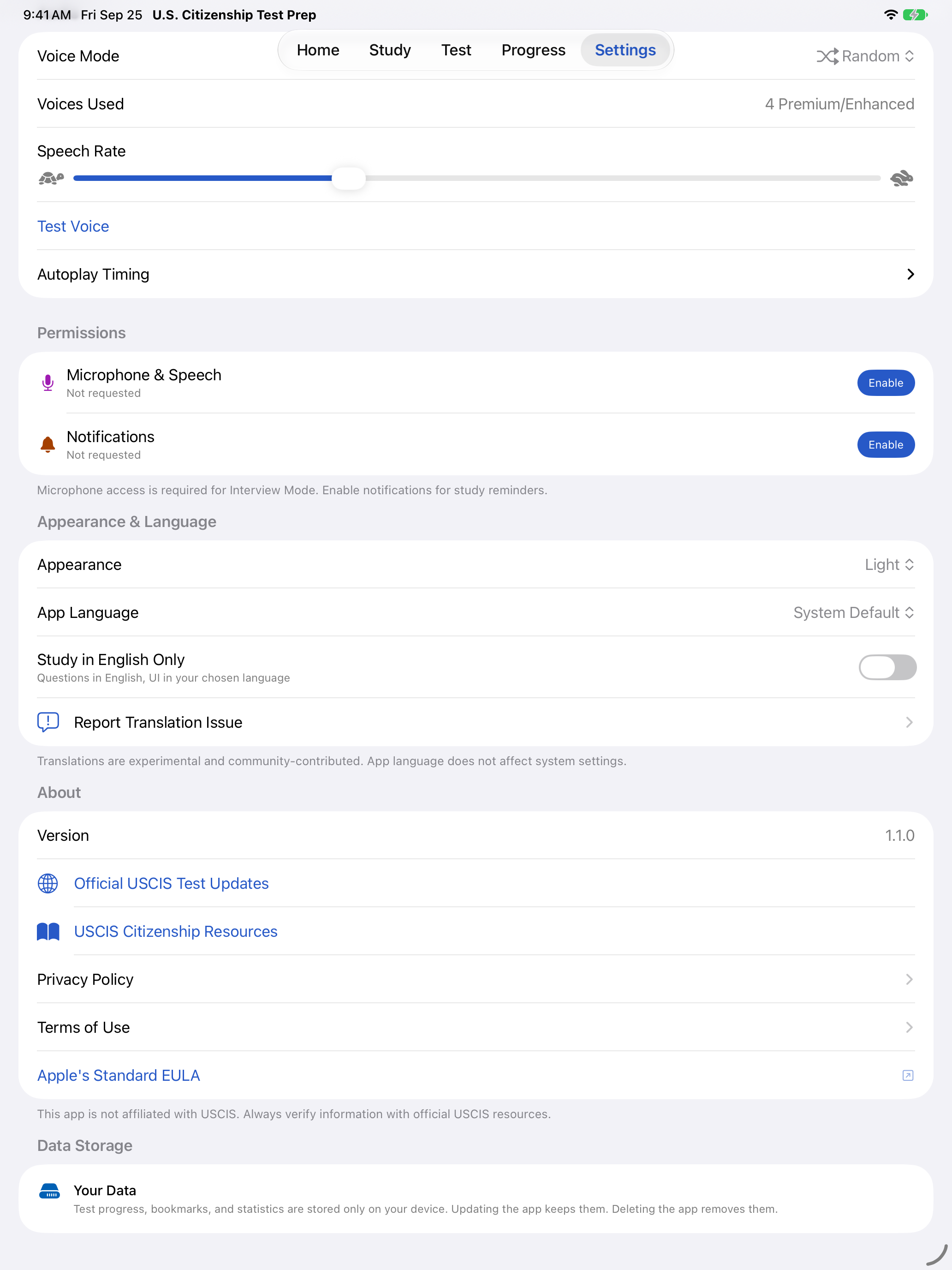 Appearance and language settings on iPad