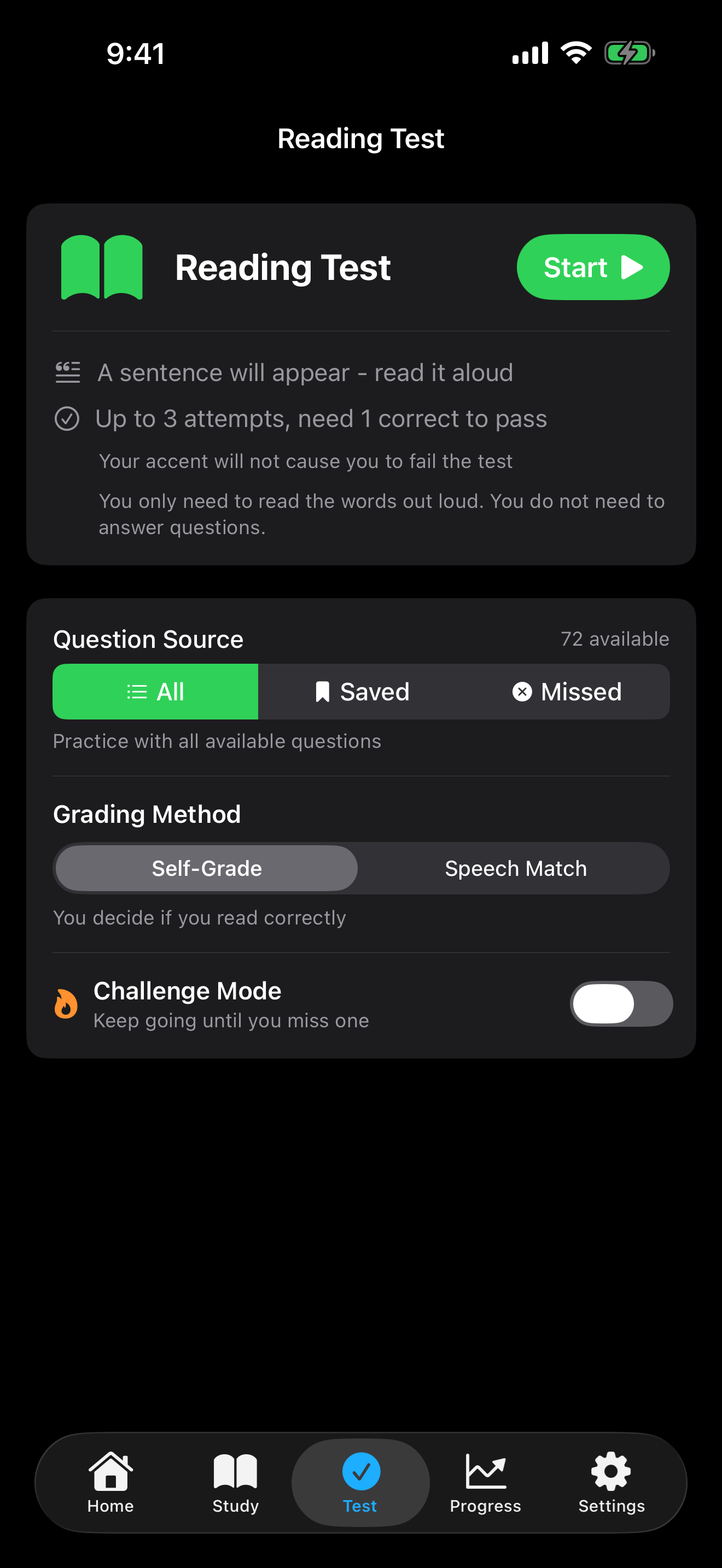 Reading practice on iPhone