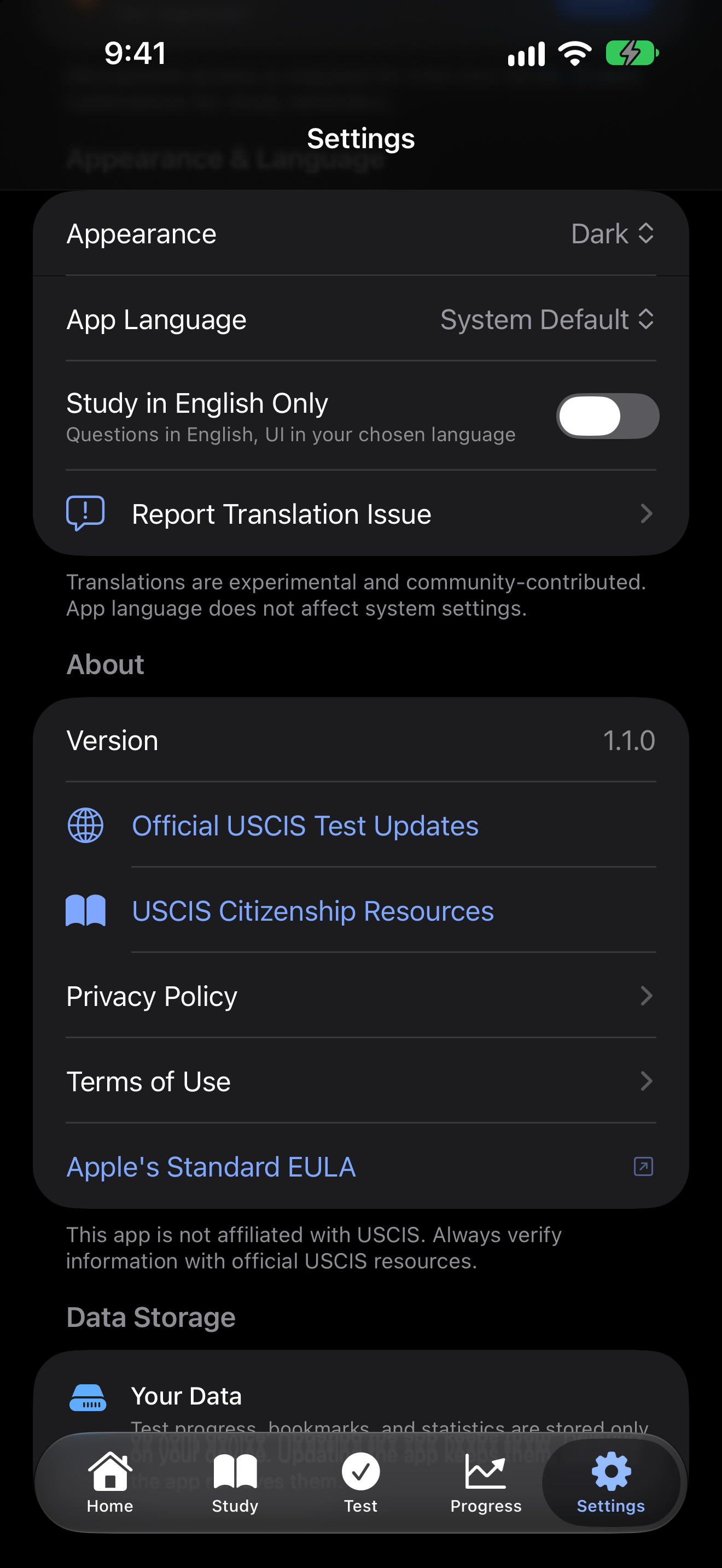 Appearance and language settings on iPhone