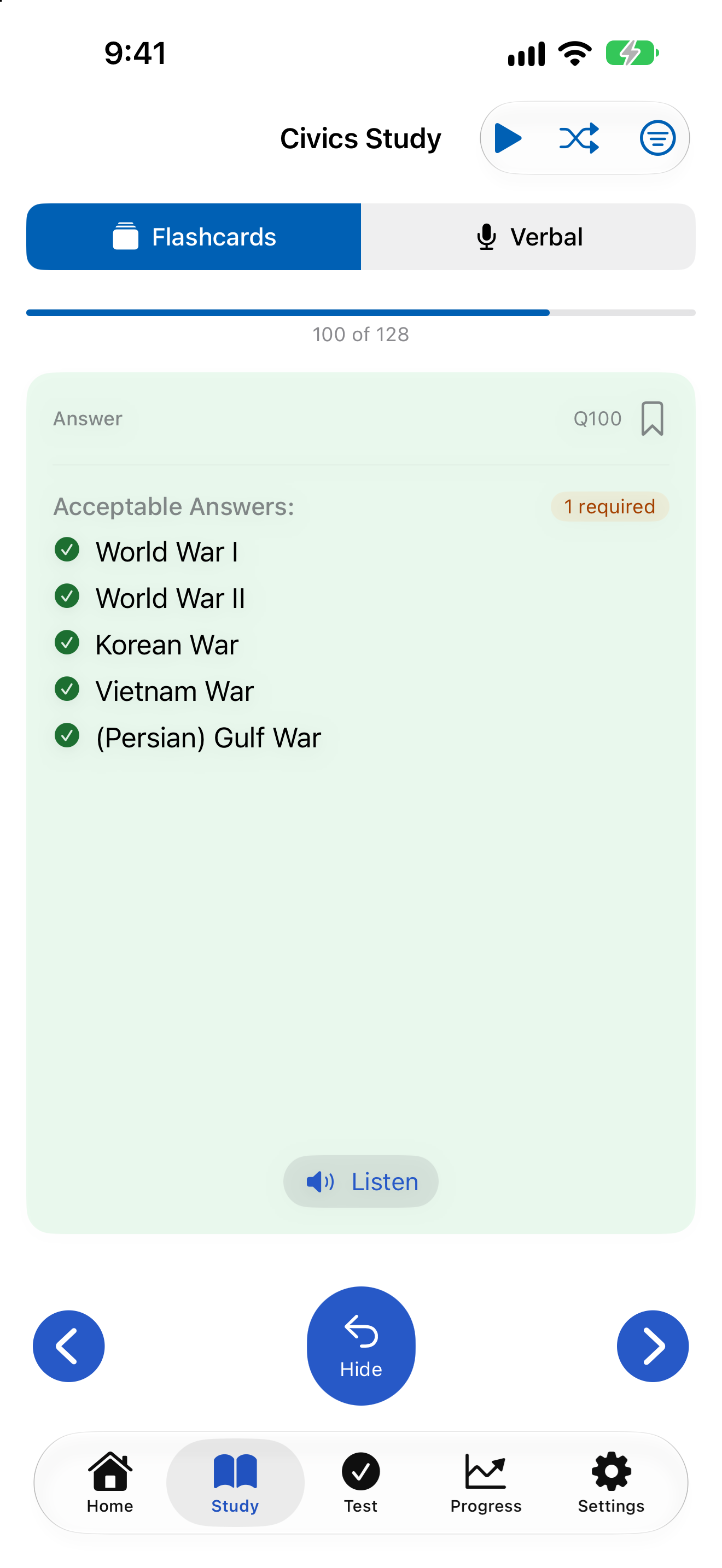 A question with five acceptable answers on iPhone