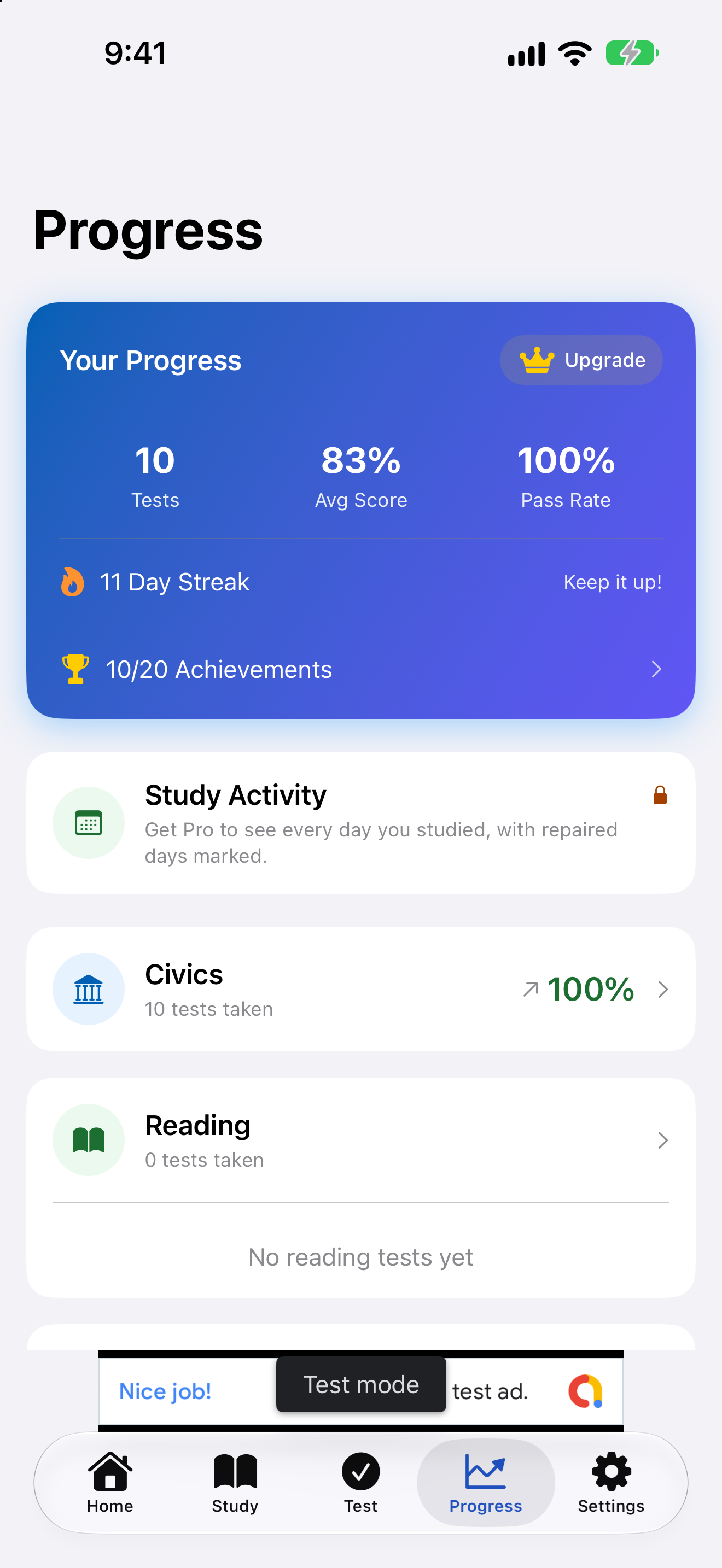 The Progress tab without Pro on iPhone